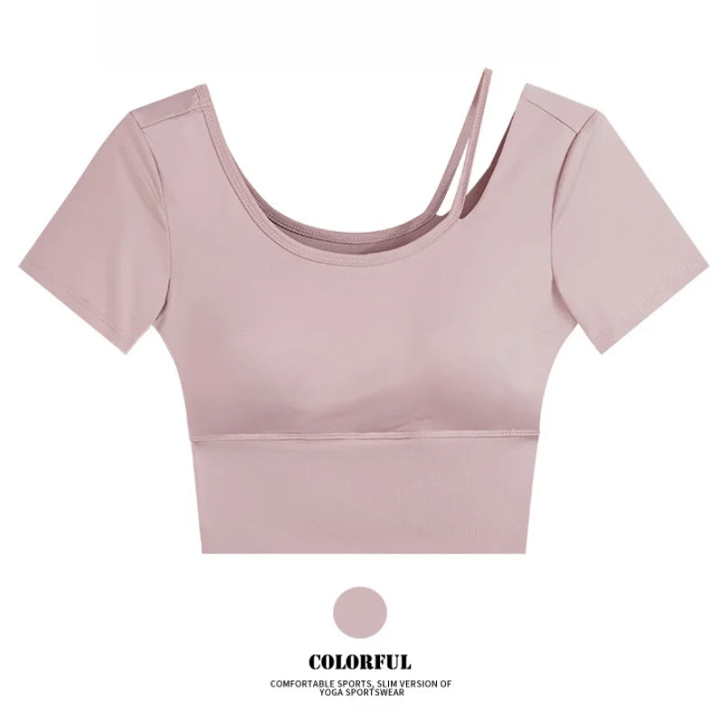 DRUR Yoga Tops Women Lightweight Asymmetric Slim Fit Running Shirt Summer Sports Crop Top For Pilates Sportswear Gym Clothes New