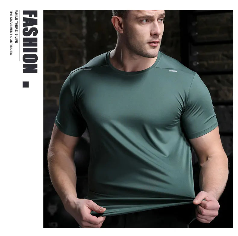 Men's Summer Loose Breathable Short Sleeve Outdoor Cycling Quick Dry Top Running Tracksuits Fitness T-shirts Muscle Tights