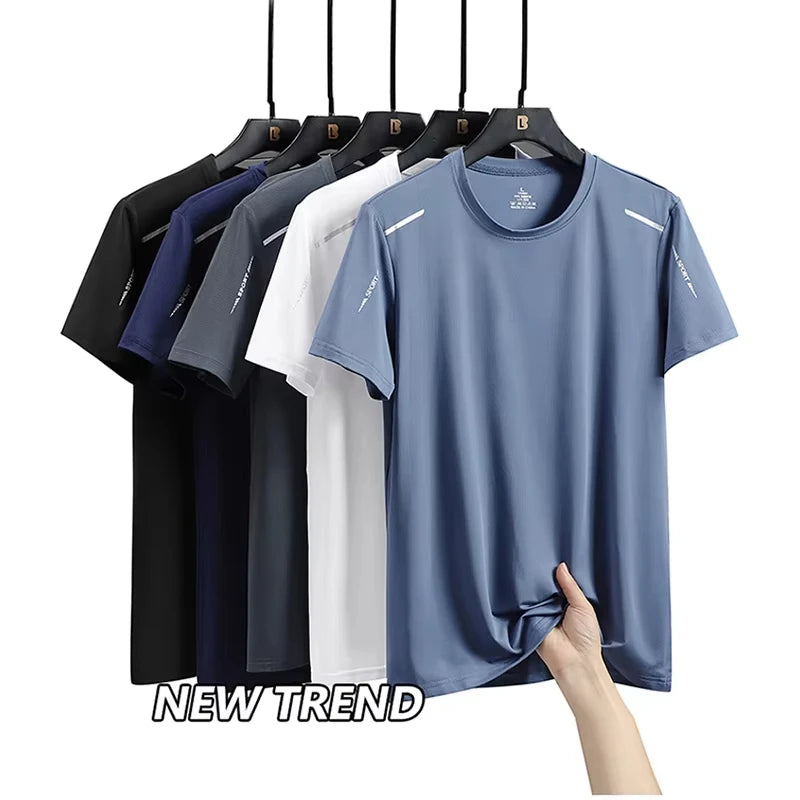 New Men’s Sportswear Running Tees Quick Dry Short Sleeve T-Shirt Gym Clothing Man Compression Shirt Five Solid-Color Tops