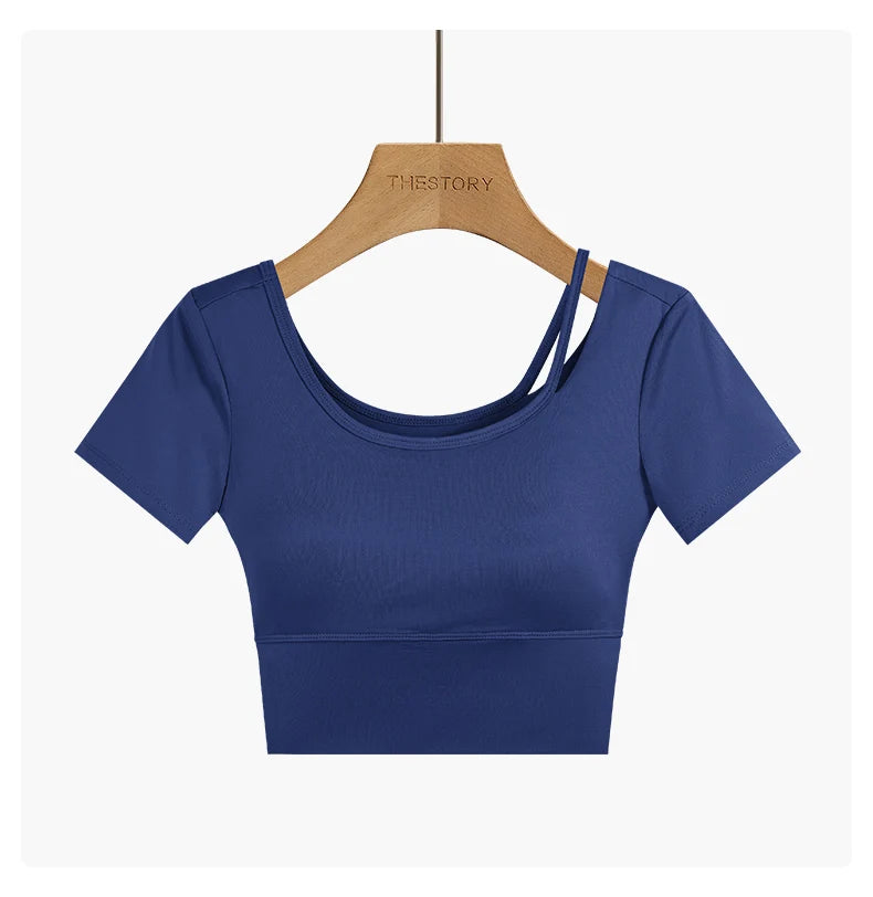 DRUR Yoga Tops Women Lightweight Asymmetric Slim Fit Running Shirt Summer Sports Crop Top For Pilates Sportswear Gym Clothes New