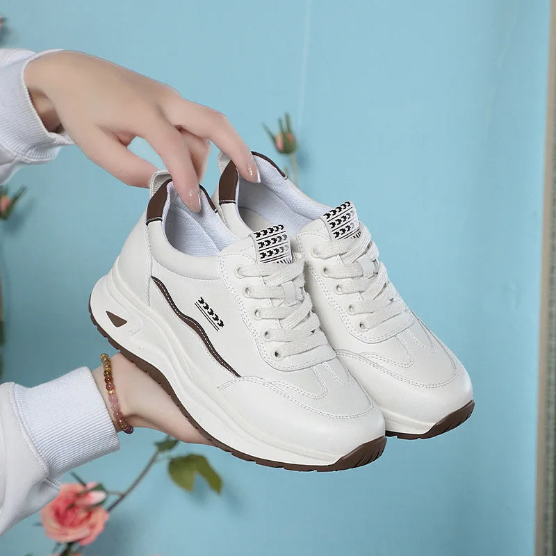 Platform Sports Shoe for Women Autumn 2024 Height Increase Casual Shoes Lace Up Tennis Shoe Water Proof Anti-slip Comfort