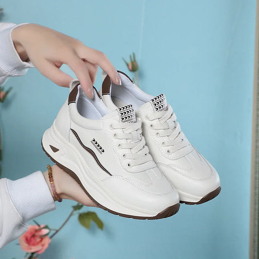 Platform Sports Shoe for Women Autumn 2024 Height Increase Casual Shoes Lace Up Tennis Shoe Water Proof Anti-slip Comfort