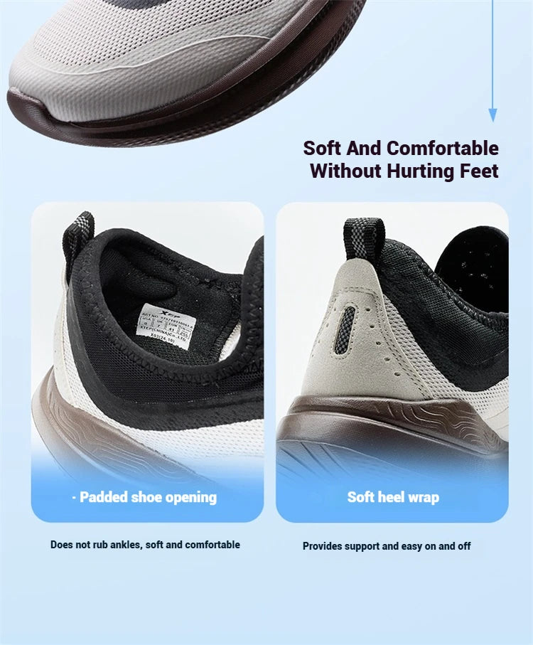 Xtep Soft Tube Running Shoes for Men Comfortable Breathable Slip-on Mesh Wear-Resistant Lightweight Male Sneakers 875219110061