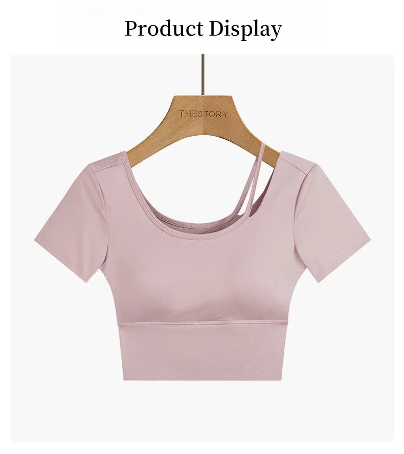 DRUR Yoga Tops Women Lightweight Asymmetric Slim Fit Running Shirt Summer Sports Crop Top For Pilates Sportswear Gym Clothes New