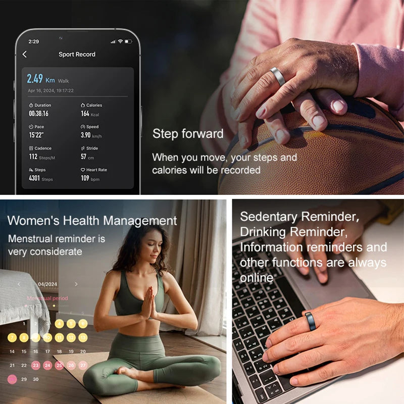 Smart Fitness Ring – Track Sleep, Heart Rate, SpO₂ & Temperature | 7-Day Battery