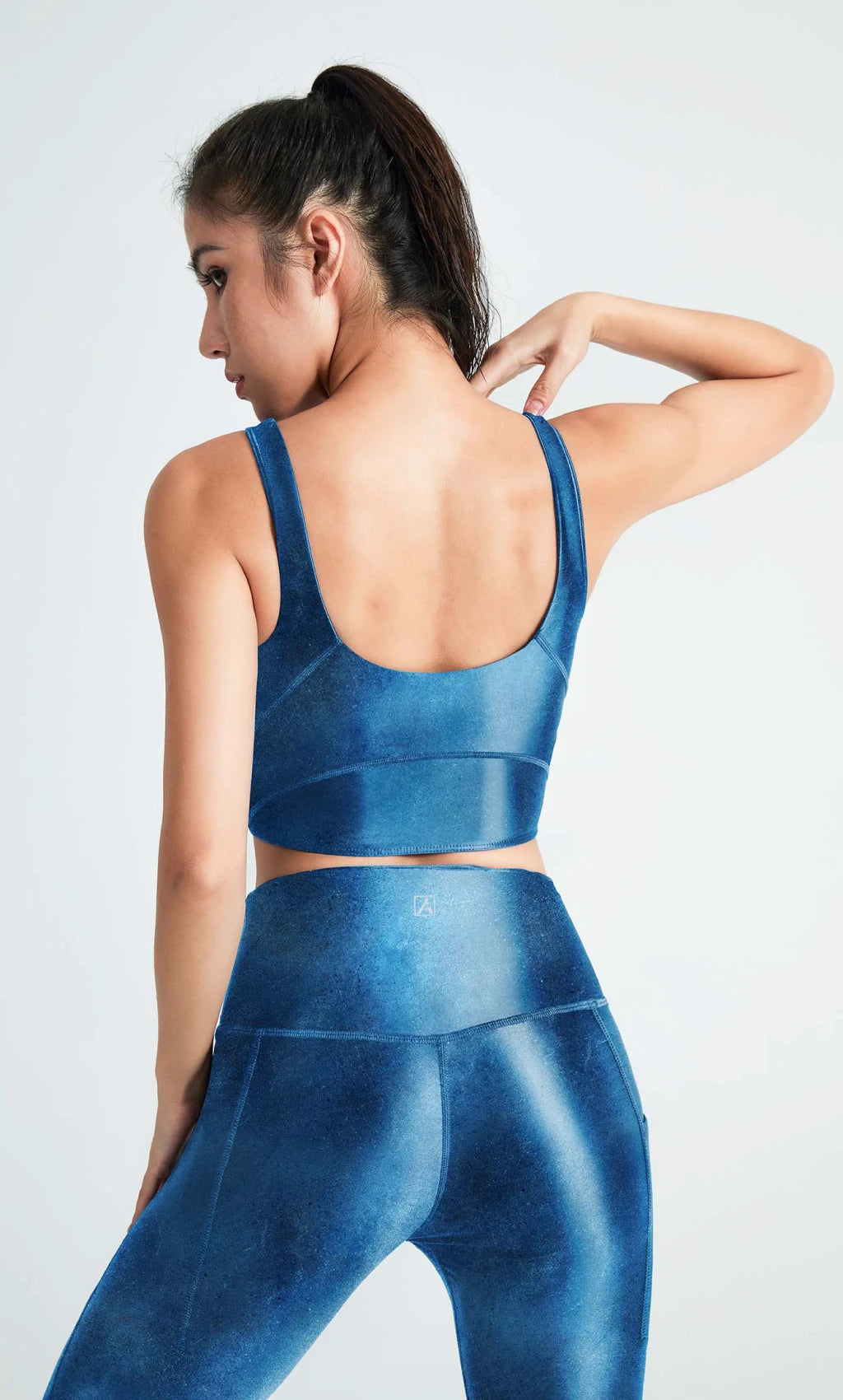 AMORESY satin glossy oil NEW blue pantyhose shiny tight pants swimsuit satin smooth gloves sports Yoga Set