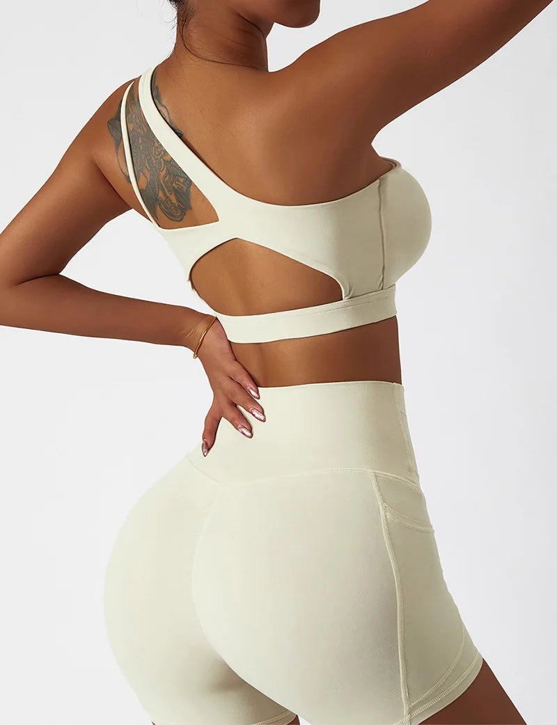 Cloud Hide Sexy One Shoulder Sports Bra for Women Fitness Yoga Crop Top Ladies Running Underwear Workout Gym Shirt Sportswear