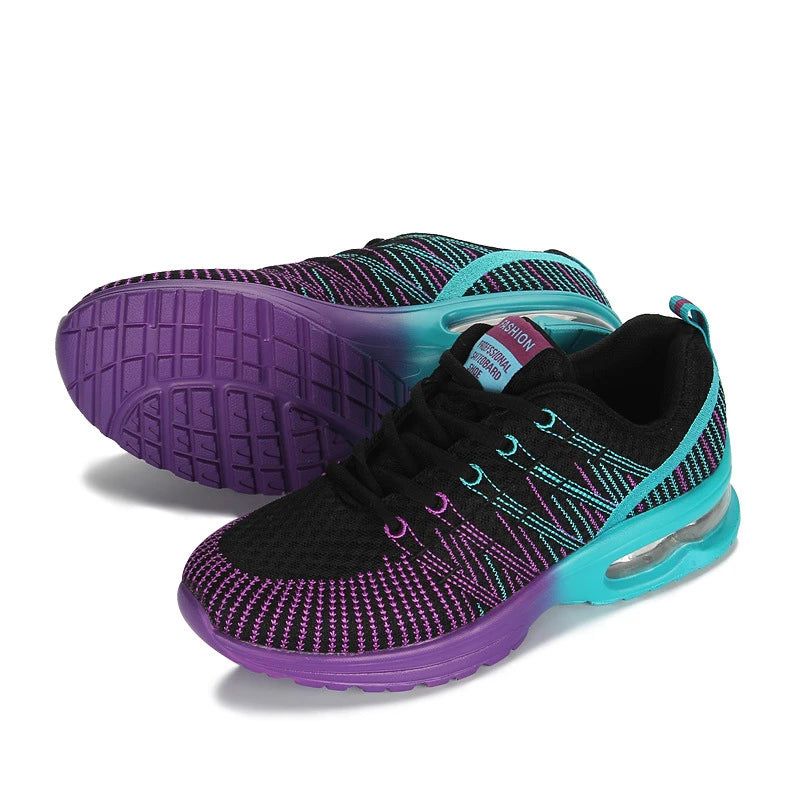New Spring Flying Knitted Sports Shoes Women's Breathable Mesh Air Cushion Shoes Casual Running Women's Shoes Light Travel Shoes