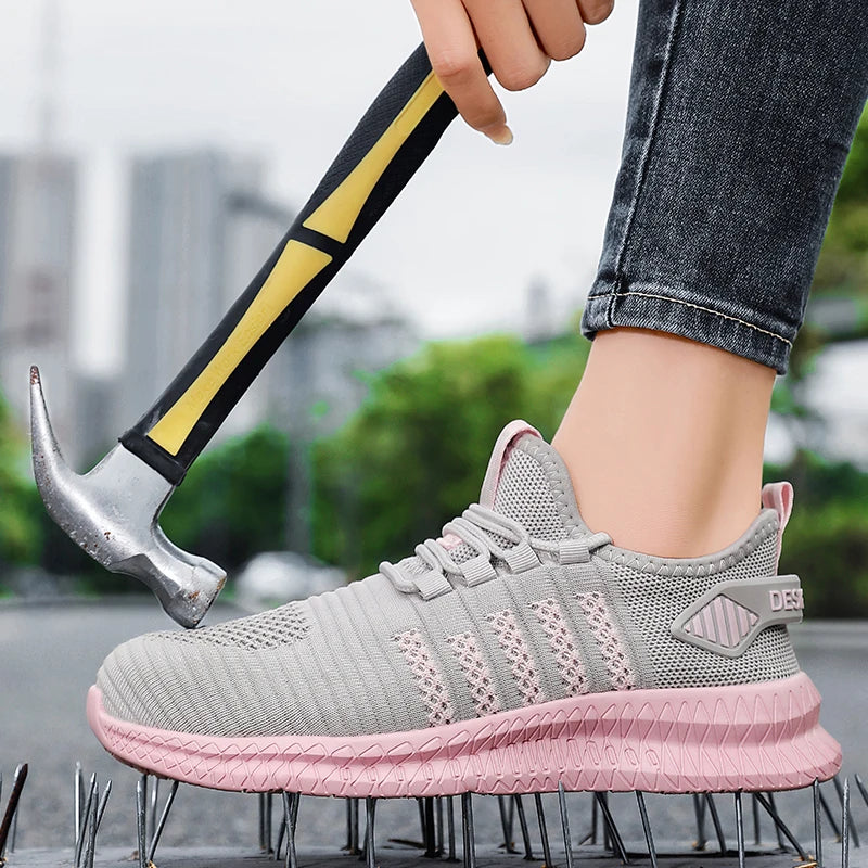 Women's work safety shoes are anti smashing, anti piercing, anti slip, wear-resistant, and outdoor fashionable sports shoes