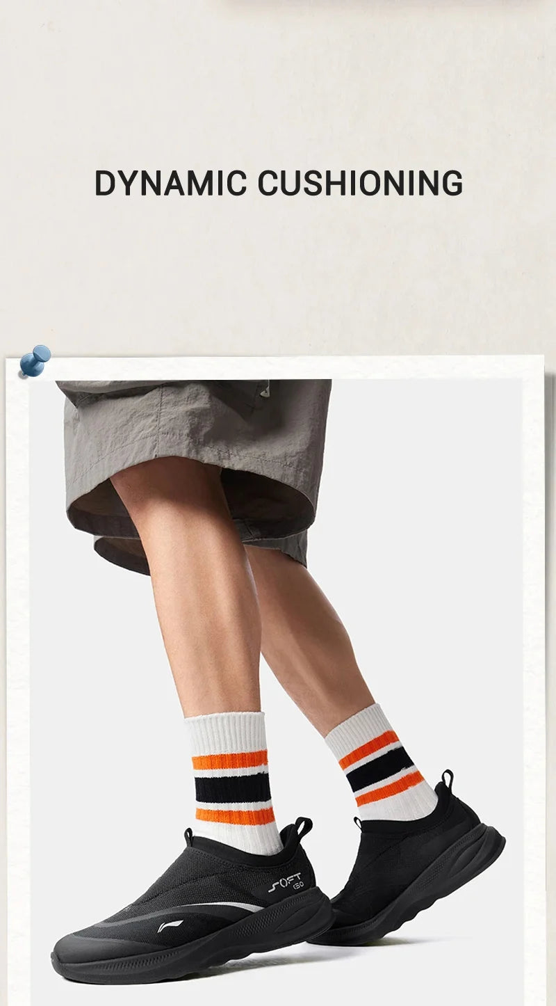 Li-Ning Men SOFT GO 2 Walking Shoes COMFOAM Slip-on Soft Thick Heel LiNing Comfortable Wearable Sports Casual Shoes AGLV005