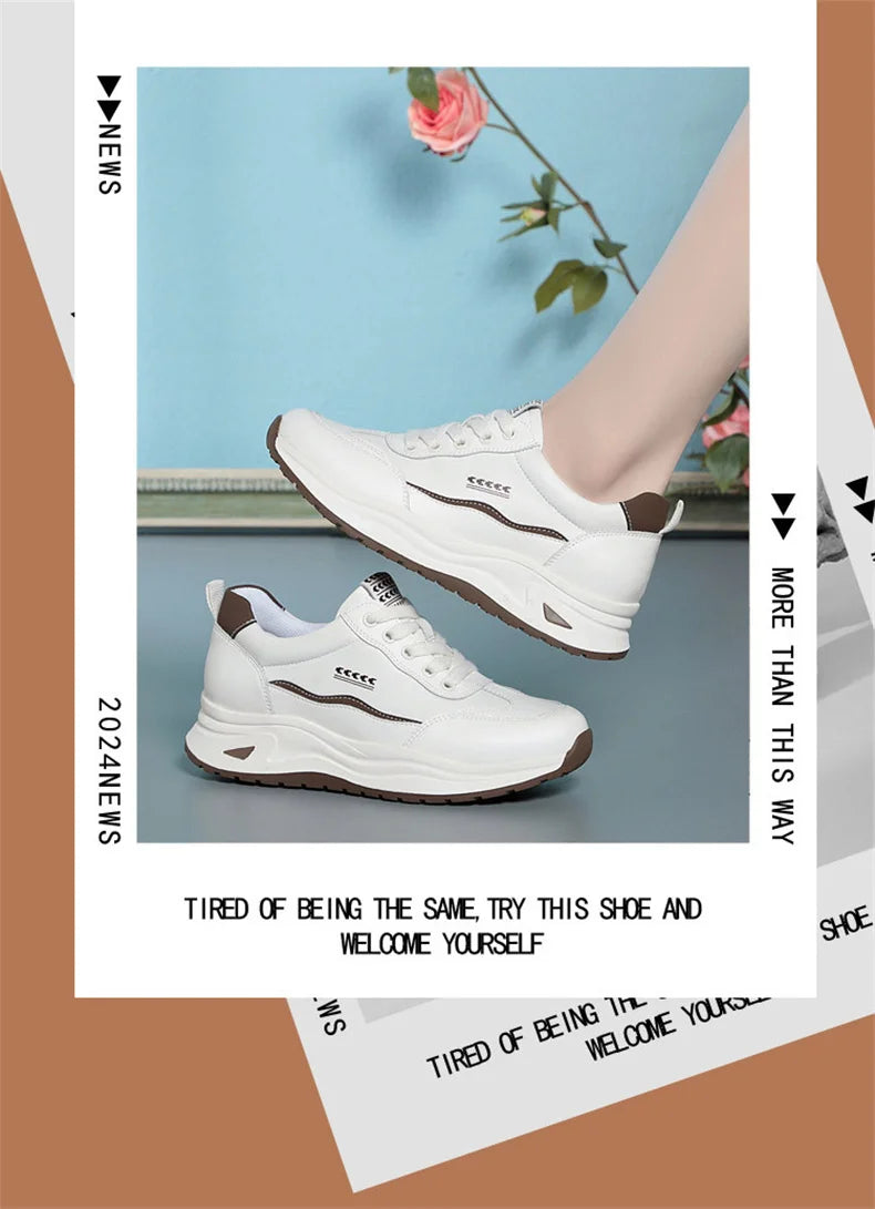 Platform Sports Shoe for Women Autumn 2024 Height Increase Casual Shoes Lace Up Tennis Shoe Water Proof Anti-slip Comfort