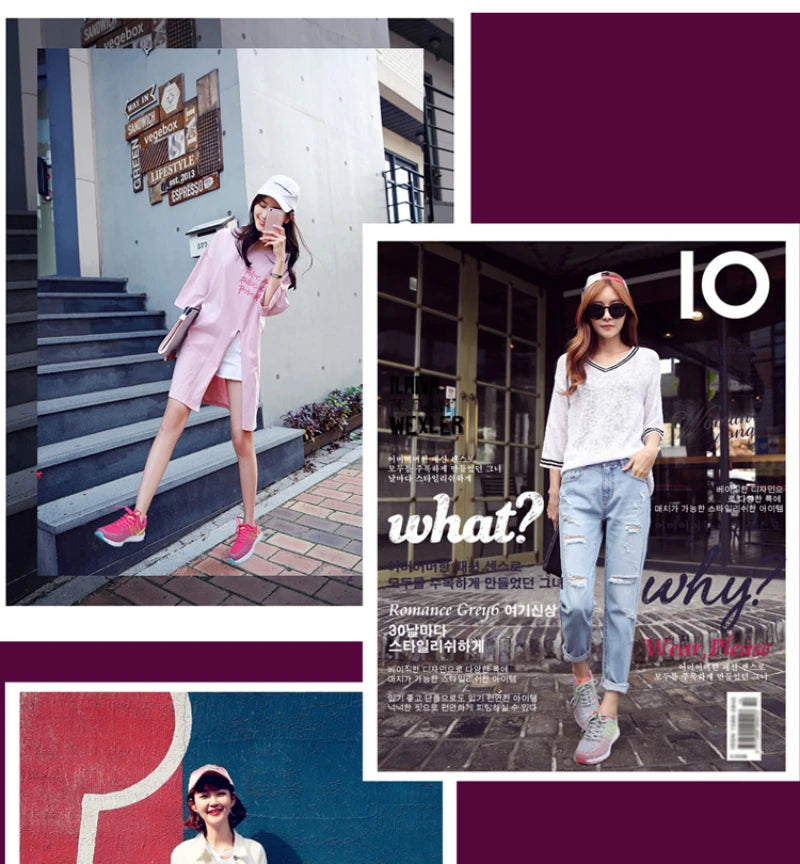 New Spring Flying Knitted Sports Shoes Women's Breathable Mesh Air Cushion Shoes Casual Running Women's Shoes Light Travel Shoes