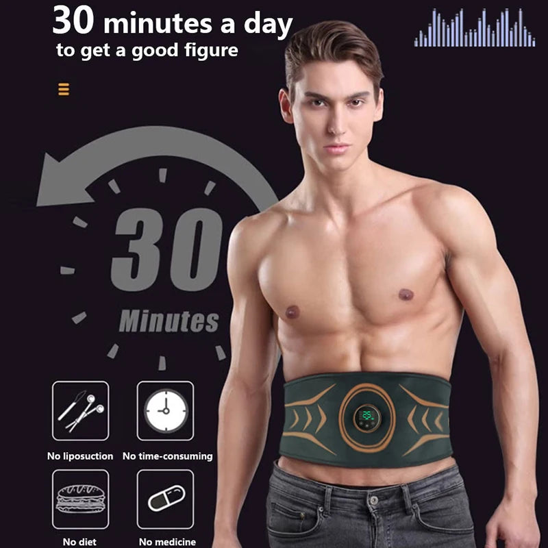 EMS Muscle Toner Abdominal Toning Belt USB Recharge Electric Muscle Stimulation Smart Fitness Massage Abs Trainer Body Shaping