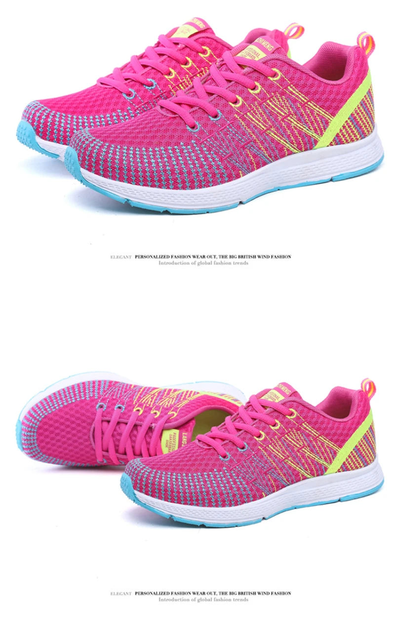 New Spring Flying Knitted Sports Shoes Women's Breathable Mesh Air Cushion Shoes Casual Running Women's Shoes Light Travel Shoes