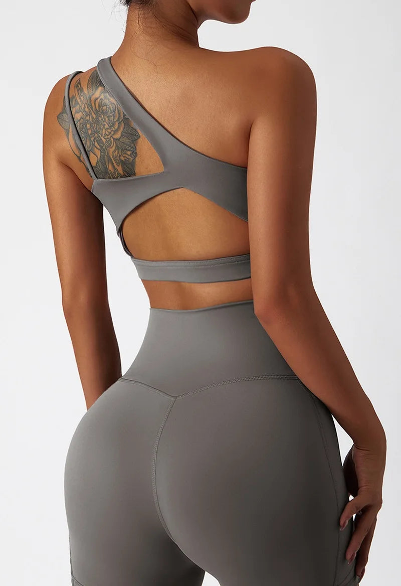 Cloud Hide Sexy One Shoulder Sports Bra for Women Fitness Yoga Crop Top Ladies Running Underwear Workout Gym Shirt Sportswear