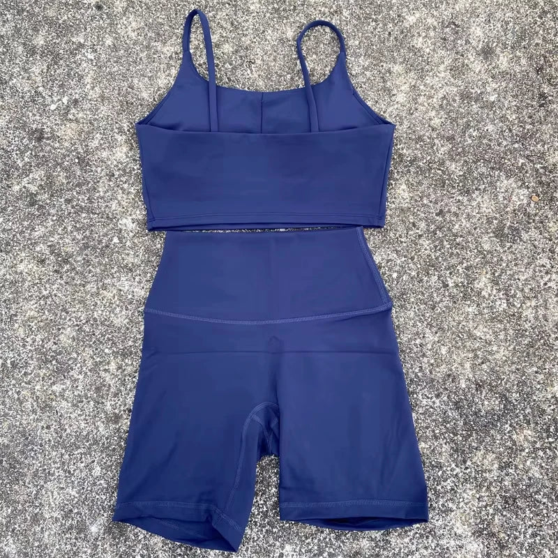 Solid Color gym bike Yoga Set short Legging +cross sport bra Tracksuit Athletic Women Gym Suit Comprehensive Training Jogging