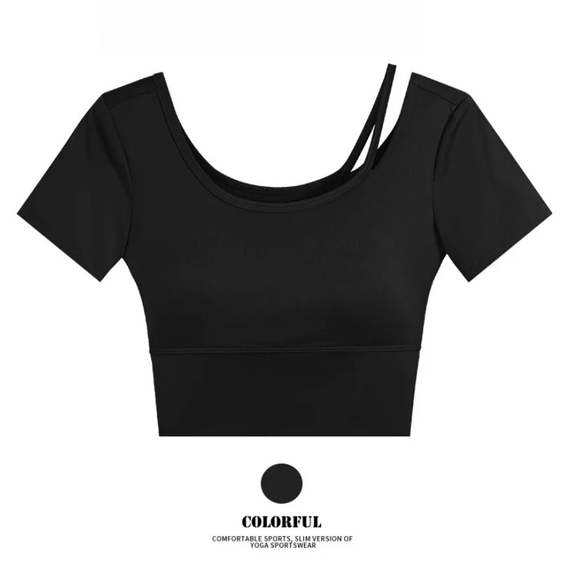 DRUR Yoga Tops Women Lightweight Asymmetric Slim Fit Running Shirt Summer Sports Crop Top For Pilates Sportswear Gym Clothes New
