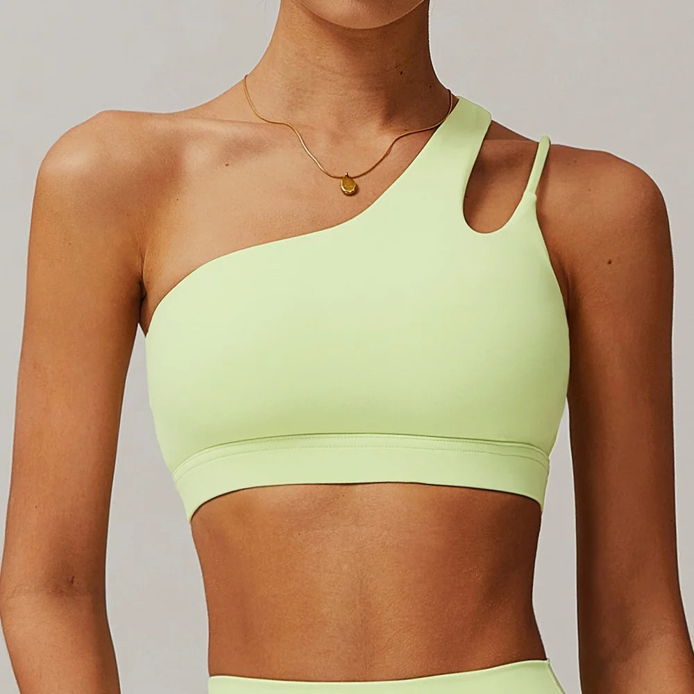 Cloud Hide Sexy One Shoulder Sports Bra for Women Fitness Yoga Crop Top Ladies Running Underwear Workout Gym Shirt Sportswear