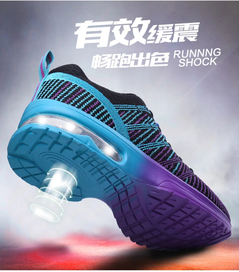 New Spring Flying Knitted Sports Shoes Women's Breathable Mesh Air Cushion Shoes Casual Running Women's Shoes Light Travel Shoes