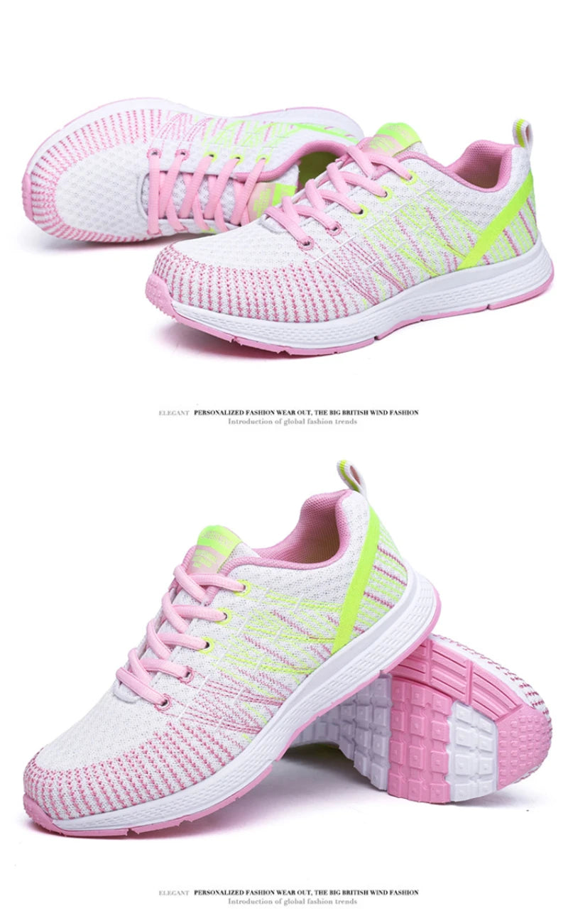 New Spring Flying Knitted Sports Shoes Women's Breathable Mesh Air Cushion Shoes Casual Running Women's Shoes Light Travel Shoes