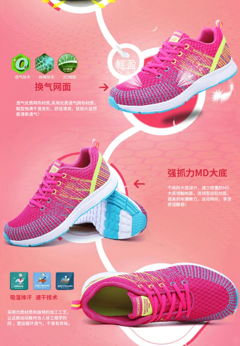 New Spring Flying Knitted Sports Shoes Women's Breathable Mesh Air Cushion Shoes Casual Running Women's Shoes Light Travel Shoes