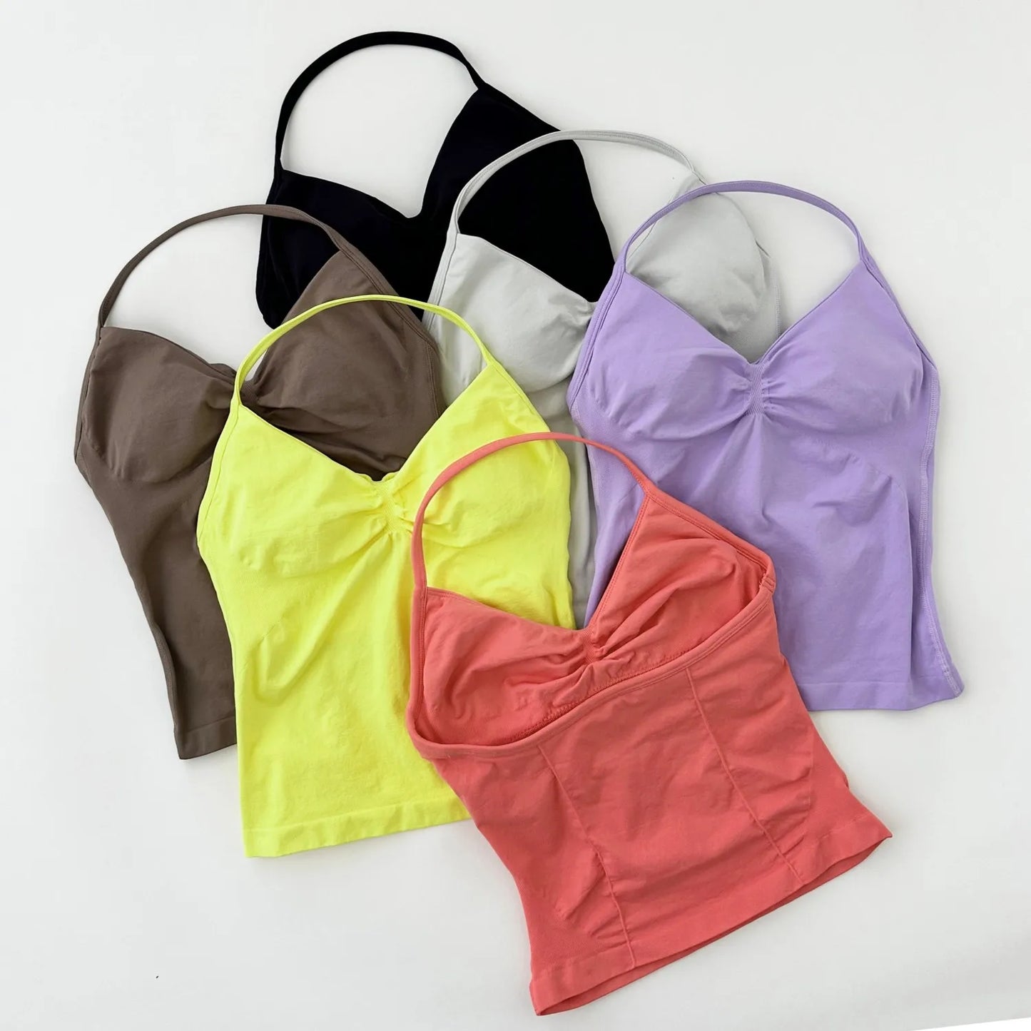 ARFTE Longline Strappy Gym Top Backless Gym Clothes Women Scrunch Built-in Bra With Removable Cups Yoga Tank Tops