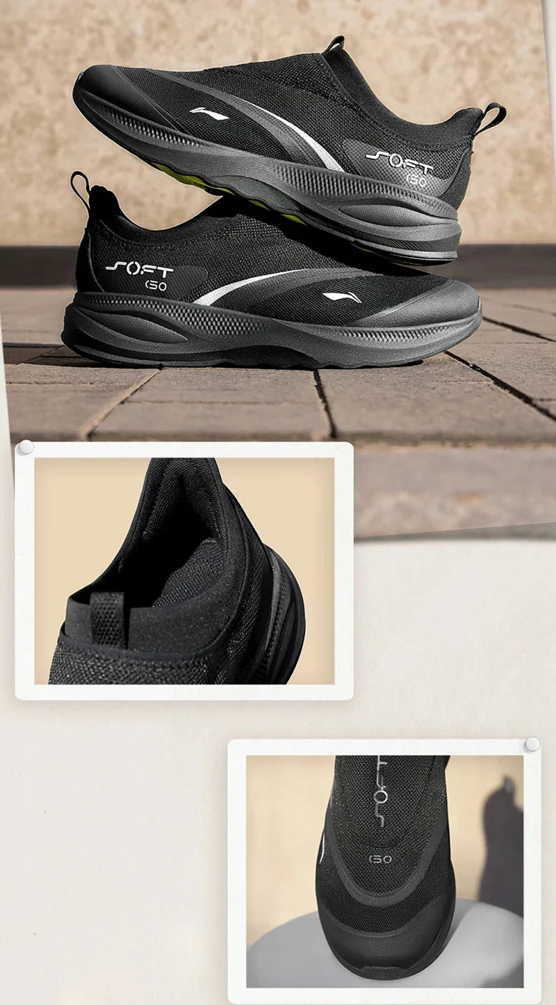 Li-Ning Men SOFT GO 2 Walking Shoes COMFOAM Slip-on Soft Thick Heel LiNing Comfortable Wearable Sports Casual Shoes AGLV005