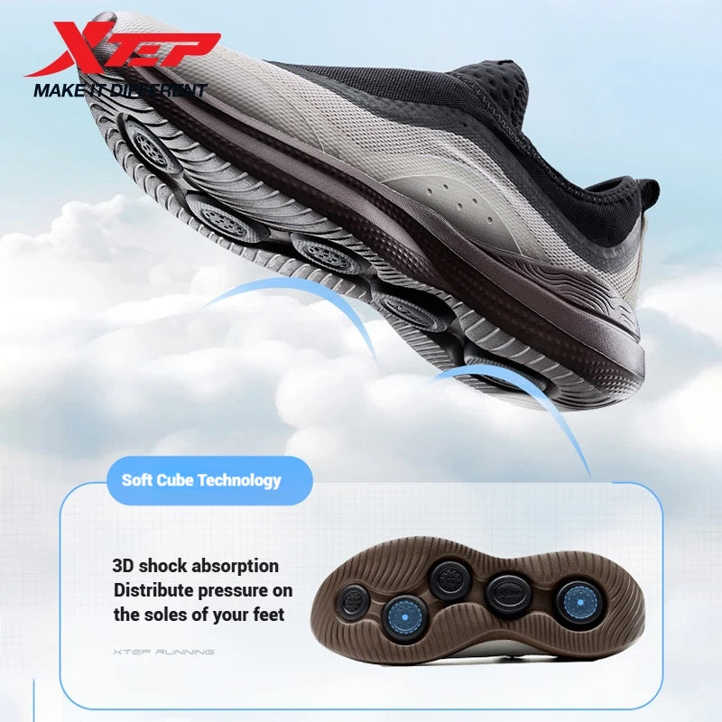 Xtep Soft Tube Running Shoes for Men Comfortable Breathable Slip-on Mesh Wear-Resistant Lightweight Male Sneakers 875219110061