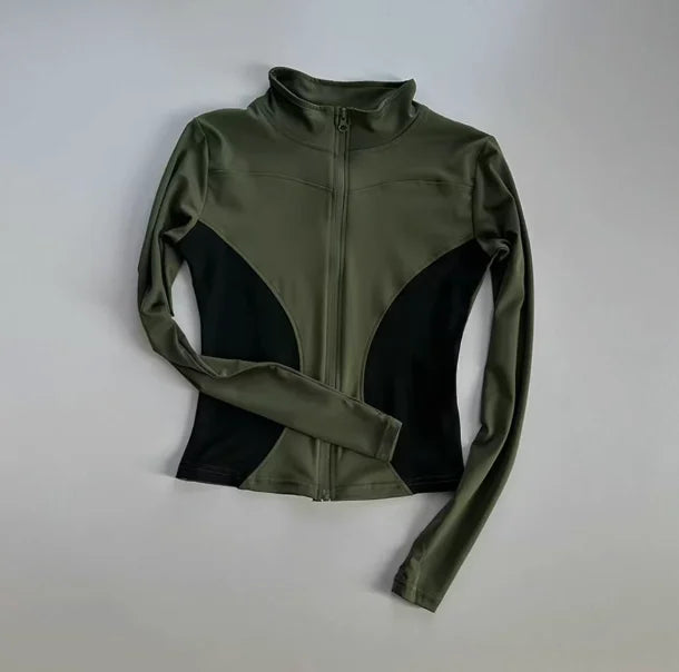 Outdoor Sports Long Sleeved Women Slim Yoga Clothes Quick Dry Zipper Cardigan Stand Up Collar Jacket Running Fitness Jacket Top