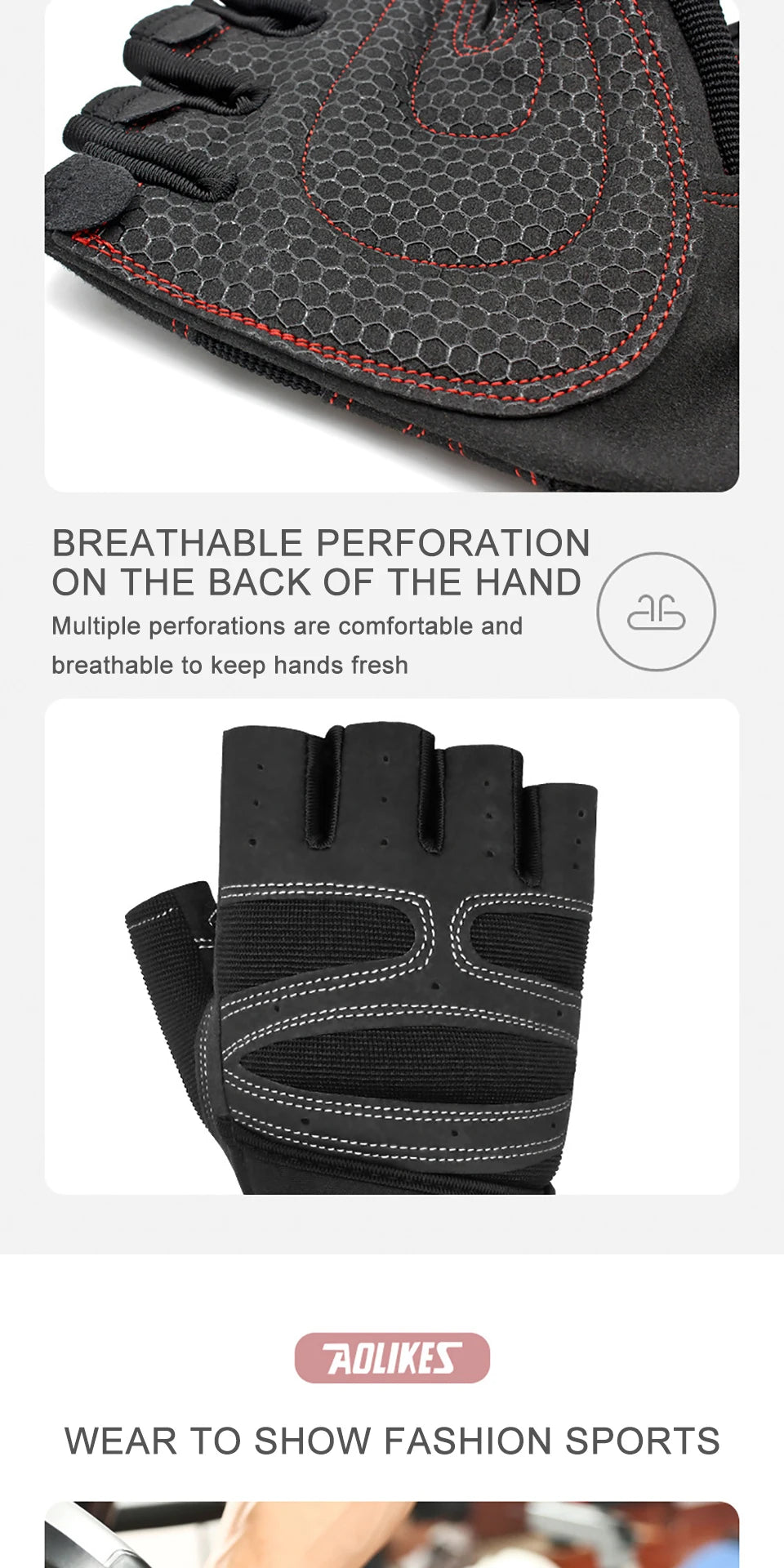 AOLIKES Half Finger Gym Gloves Heavyweight Sports Exercise Weight Lifting Gloves Body Building Training Sport Fitness Gloves