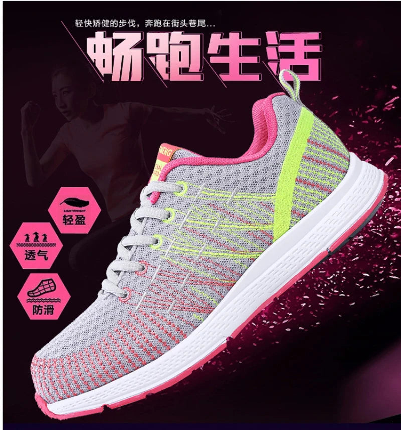 New Spring Flying Knitted Sports Shoes Women's Breathable Mesh Air Cushion Shoes Casual Running Women's Shoes Light Travel Shoes