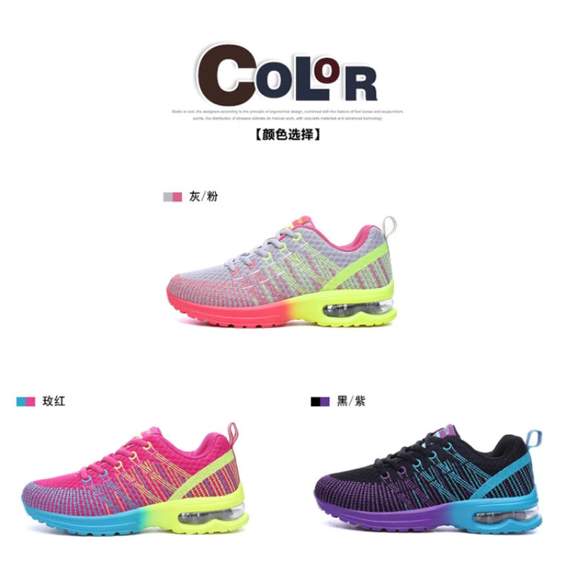New Spring Flying Knitted Sports Shoes Women's Breathable Mesh Air Cushion Shoes Casual Running Women's Shoes Light Travel Shoes