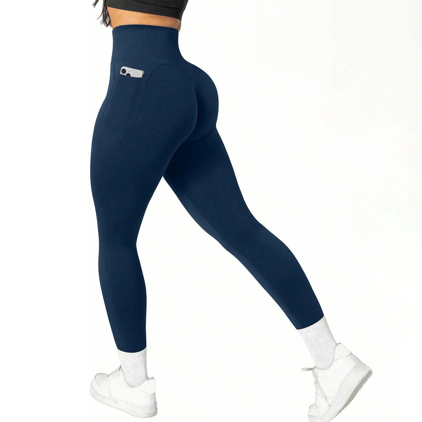 High Waisted Seamless Yoga Pants Butt Lifting Booty Sculpting Gym Leggings with Side Pockets Sexy Workout Tights for Women