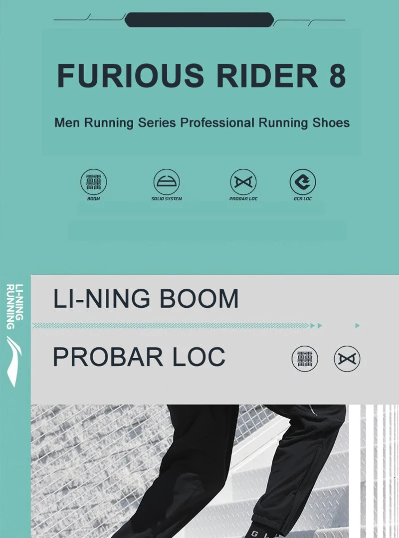 Li-Ning Men FURIOUS RIDER 8 Stability Running Shoes BOOM Cushion Stable Support Sport Shoes Anti-slip Wearable Sneakers ARZU007
