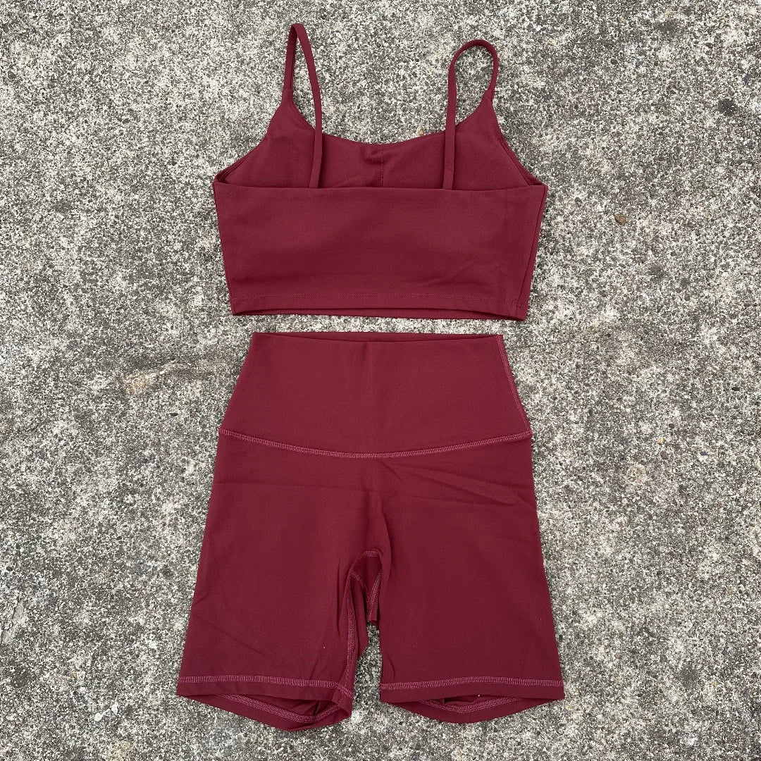 Solid Color gym bike Yoga Set short Legging +cross sport bra Tracksuit Athletic Women Gym Suit Comprehensive Training Jogging