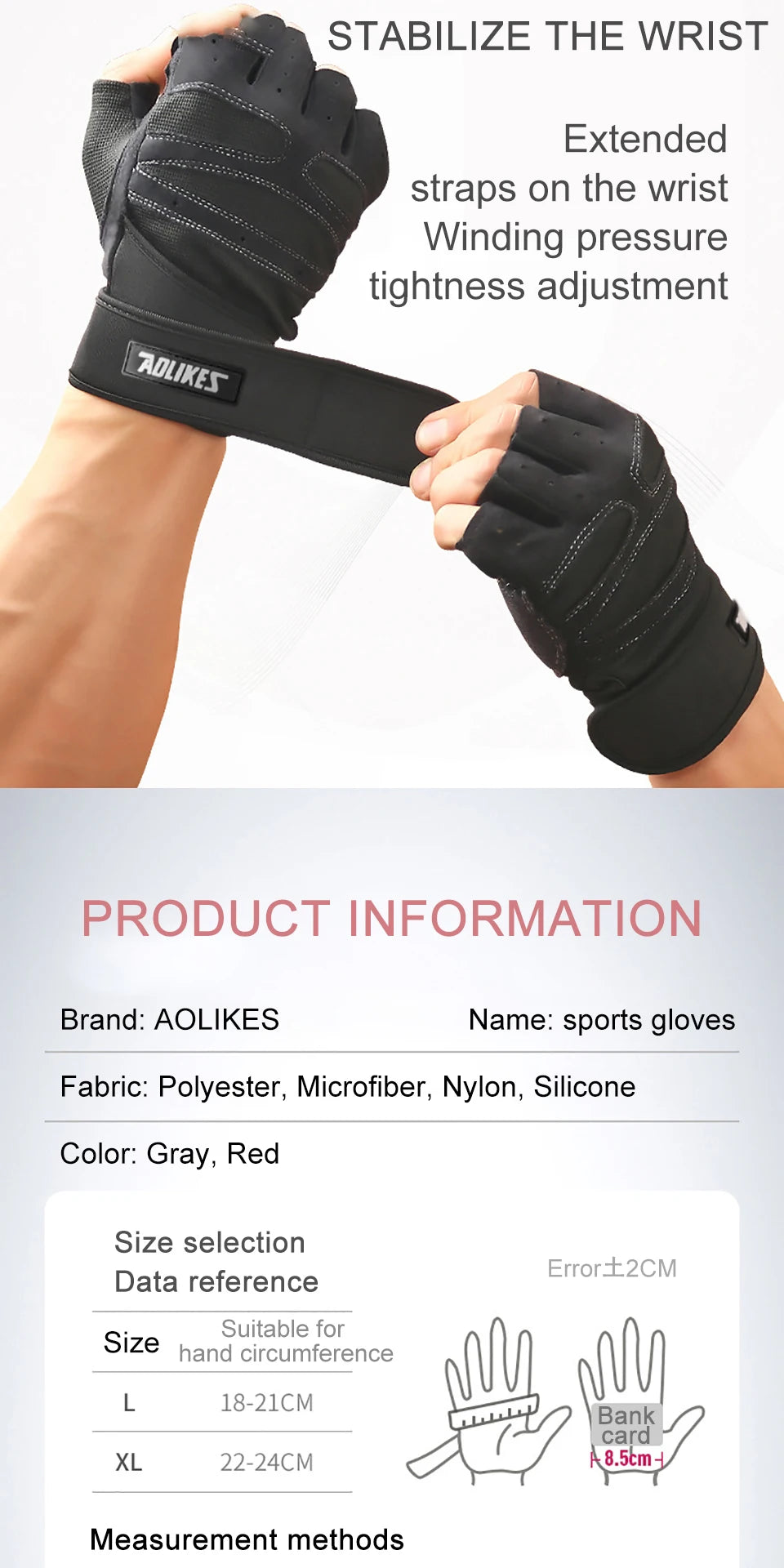 AOLIKES Half Finger Gym Gloves Heavyweight Sports Exercise Weight Lifting Gloves Body Building Training Sport Fitness Gloves
