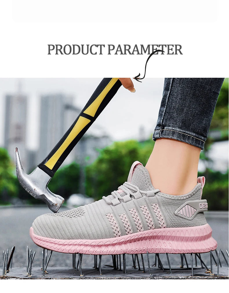 Women's work safety shoes are anti smashing, anti piercing, anti slip, wear-resistant, and outdoor fashionable sports shoes