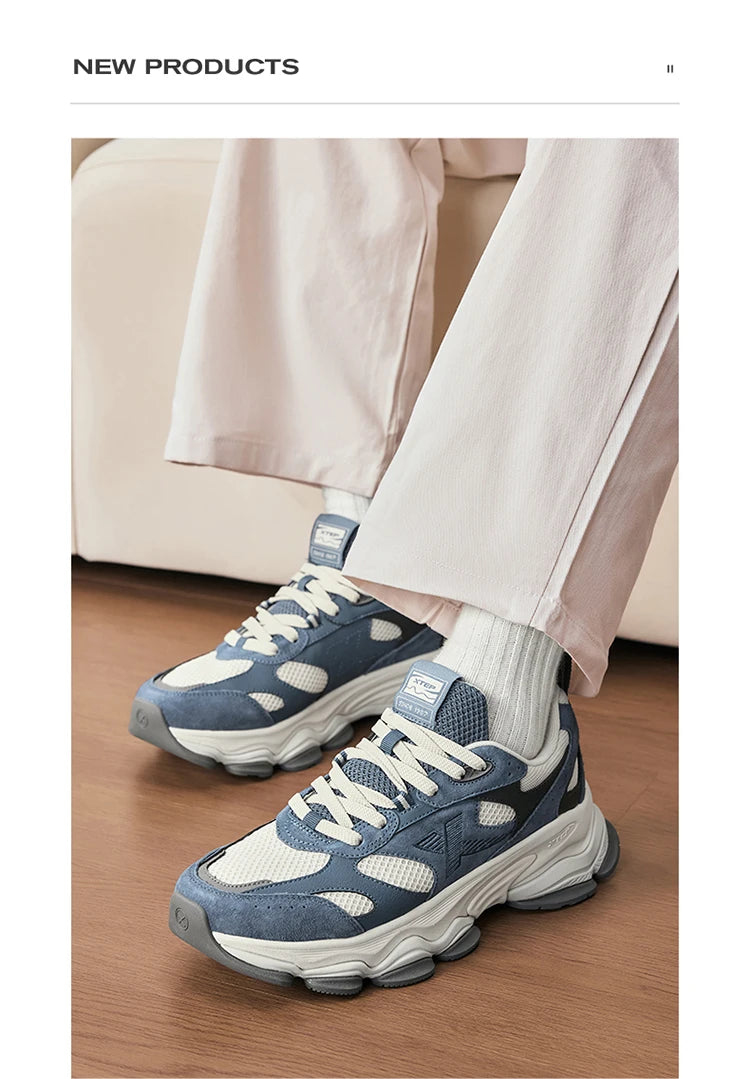 Xtep Chinoiserie Casual Shoes For Men 2025 Spring Vintage Thick Sole Fashion Sports Shoes Wear-Resistant  Sneakers 875119320001