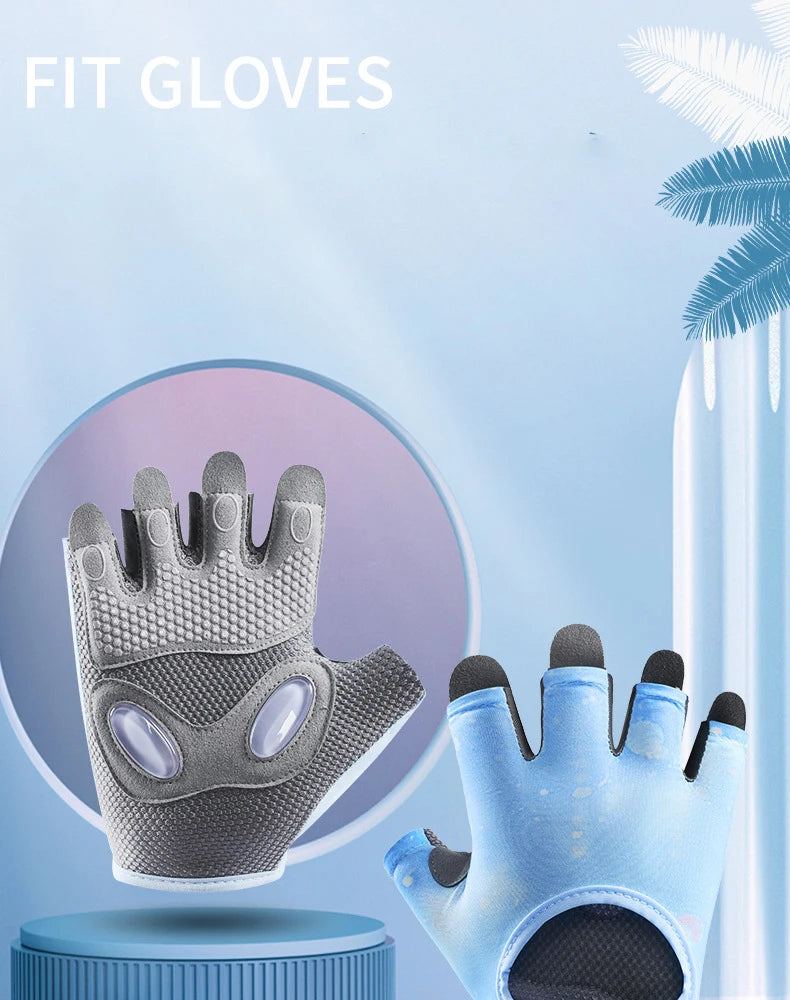 Summer Fitness Gloves Silicone Palm Shock Absorbing Half Finger Colorful Gym Gloves for Men Women Sun Protection Ice Silk Gloves