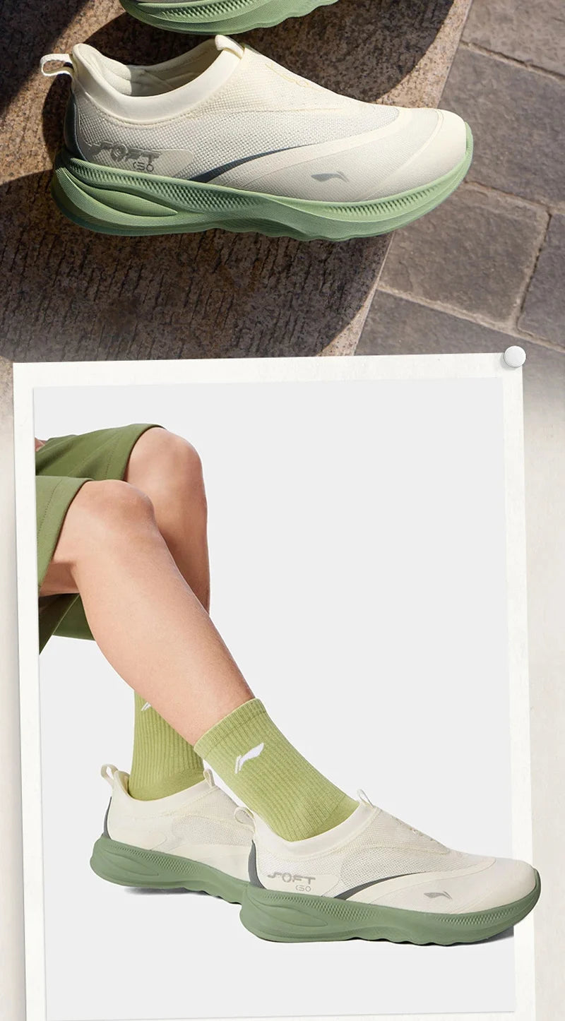 Li-Ning Men SOFT GO 2 Walking Shoes COMFOAM Slip-on Soft Thick Heel LiNing Comfortable Wearable Sports Casual Shoes AGLV005