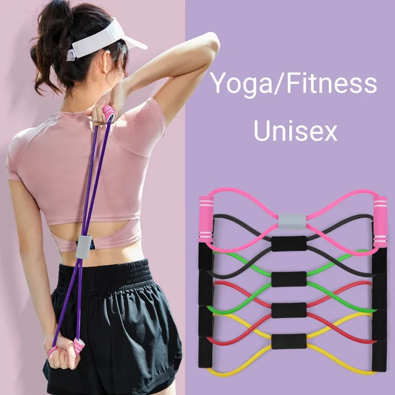 Gym 8 Word Elastic Band Chest Developer Rubber Expander Rope Sports Workout Resistance Bands Fitness Equipment Yoga Training