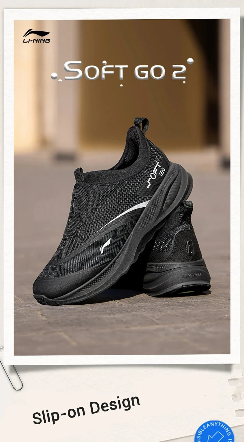 Li-Ning Men SOFT GO 2 Walking Shoes COMFOAM Slip-on Soft Thick Heel LiNing Comfortable Wearable Sports Casual Shoes AGLV005