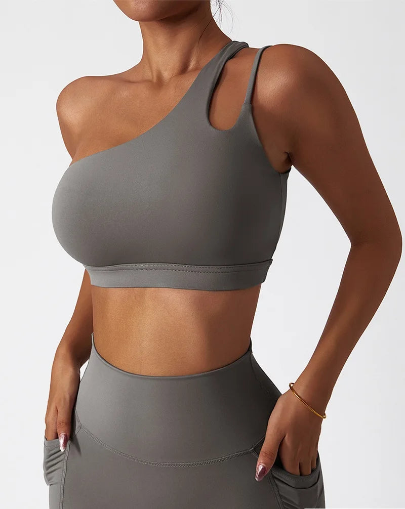 Cloud Hide Sexy One Shoulder Sports Bra for Women Fitness Yoga Crop Top Ladies Running Underwear Workout Gym Shirt Sportswear