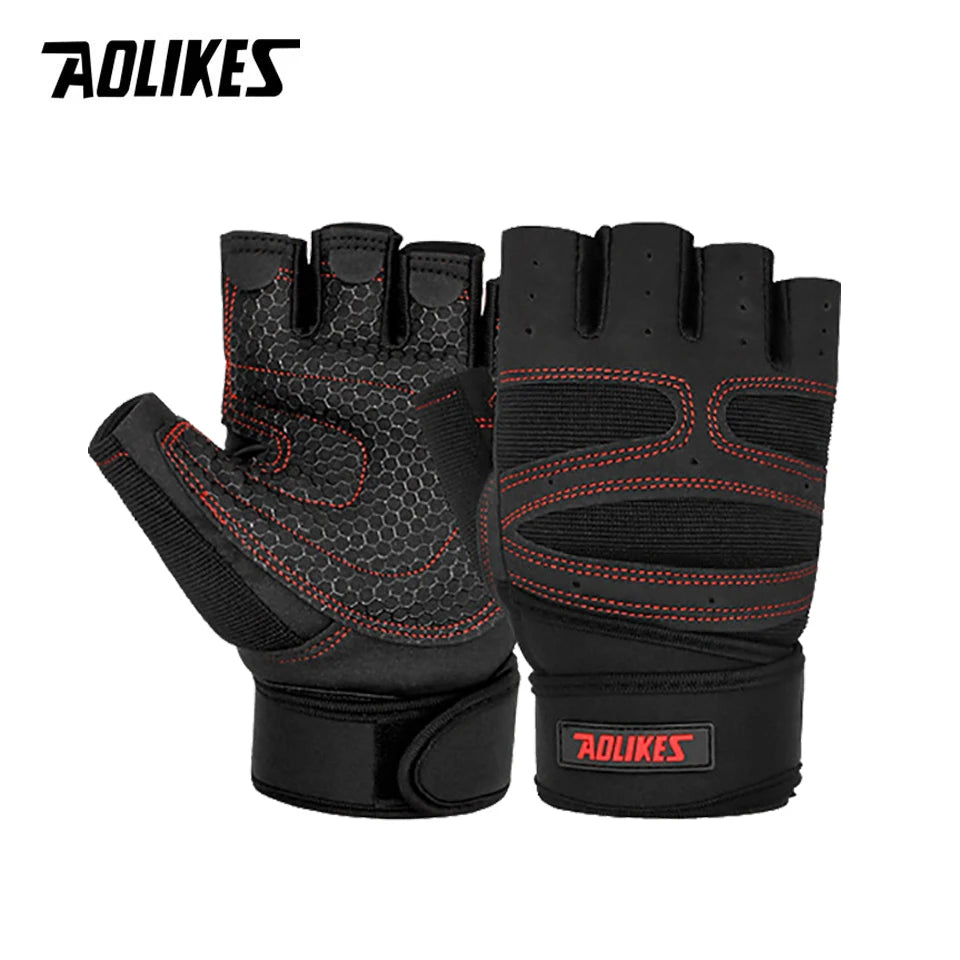 AOLIKES Half Finger Gym Gloves Heavyweight Sports Exercise Weight Lifting Gloves Body Building Training Sport Fitness Gloves