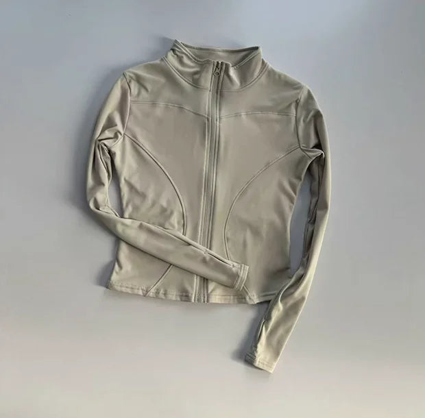 Outdoor Sports Long Sleeved Women Slim Yoga Clothes Quick Dry Zipper Cardigan Stand Up Collar Jacket Running Fitness Jacket Top