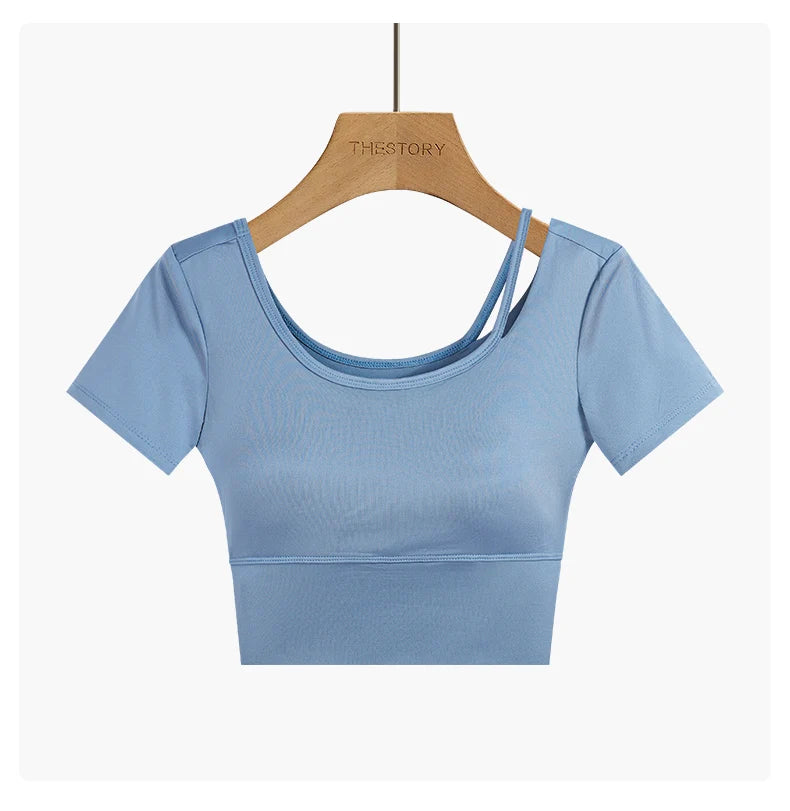 DRUR Yoga Tops Women Lightweight Asymmetric Slim Fit Running Shirt Summer Sports Crop Top For Pilates Sportswear Gym Clothes New
