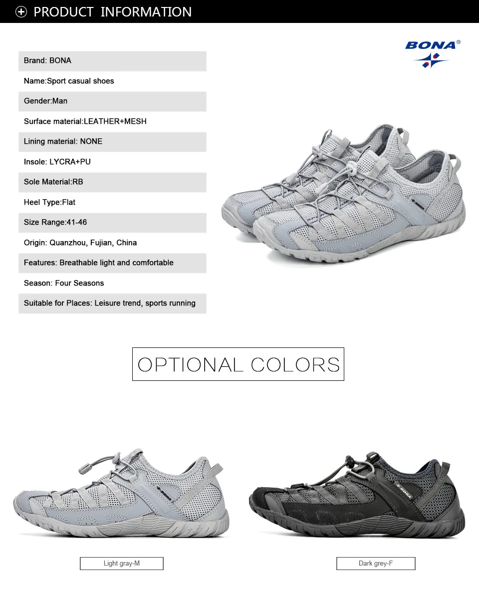 BONA 2023 New Popular Style Men Running Shoes Lace Up Athletic Shoes Outdoor Walkng jogging Sneakers Comfortable Mesh shoes