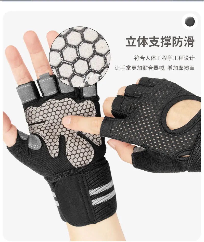 Anti Slip Shock Breathable Half Finger Gloves Breathable Cycling Gloves Fitness Gym Bodybuilding Crossfit Exercise Sports Gloves