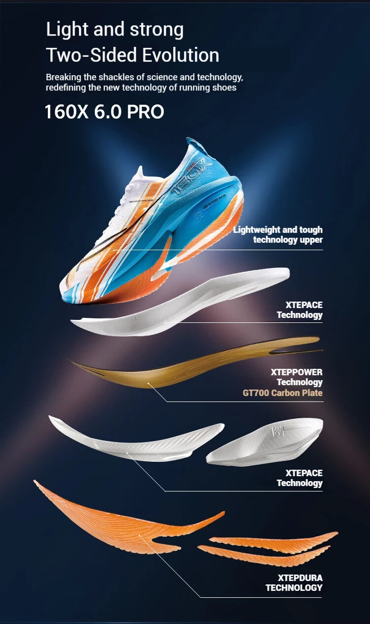 Xtep 160X 6.0 PRO Running Shoes For Men Stable Durable Racing Marathon Light Running Shoes Professional Marathon 975119110003