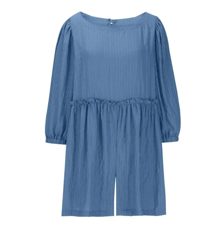 Fashion Women's Shorts Jumpsuit Summer Long Sleeve Casual Jumpsuit with Shorts Women Loose Breathable Short Jumpsuits Female